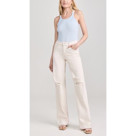 NWT Mother Superior Down Low Spinner Heel Natural Acts Cream Wide Leg Jean 26 - Picture 2 of 16